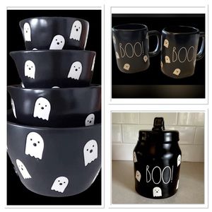 Rae Dunn Boo canister, set of two Boo mugs and measuring cups